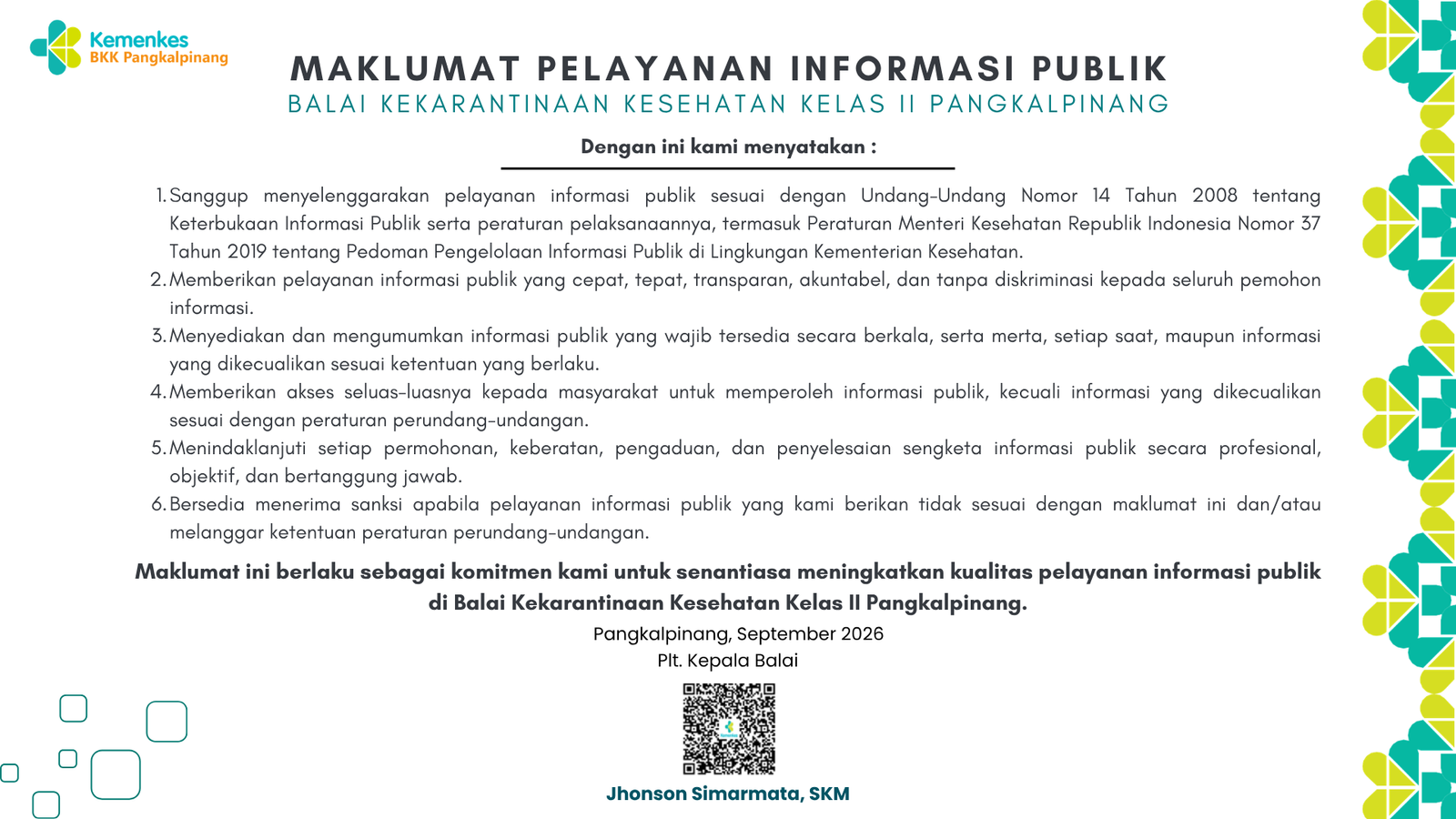 Maklumat Pelayanan Informasi Publik BKK Pangkalpinang